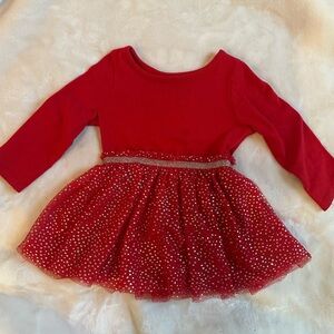 Red Long Sleeve Dress with Glitter Skirt